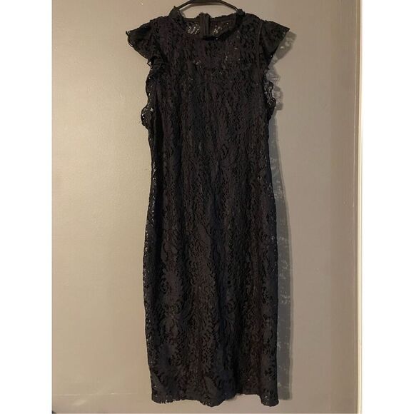 Mossimo Black Lace Sleeveless Ruffle Scoop Trim Detail Lined Dress M NWT - Picture 1 of 8